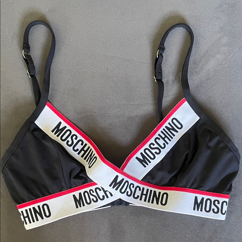 Moschino Black and White Bralette with Red Accents
